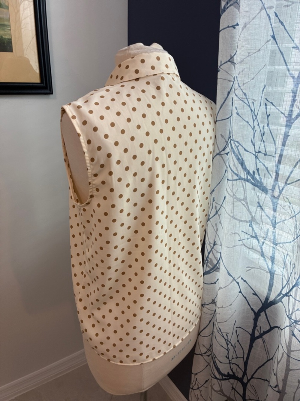 Rachel Zoe Sleeveless Cream and Brown Polka Dot Button-Up Top - Picture 4 of 6